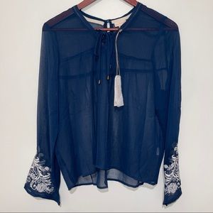 One Society Blue Sheer Handmade Bohemian Blouse